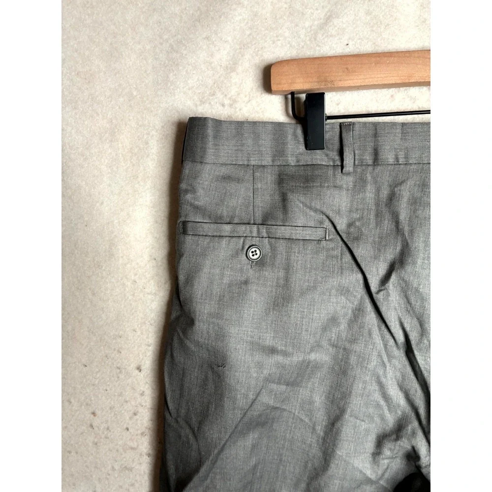 Angelico Biella Dress Pants Men 36 Gray Wool Rolled Hem Straight Business Formal